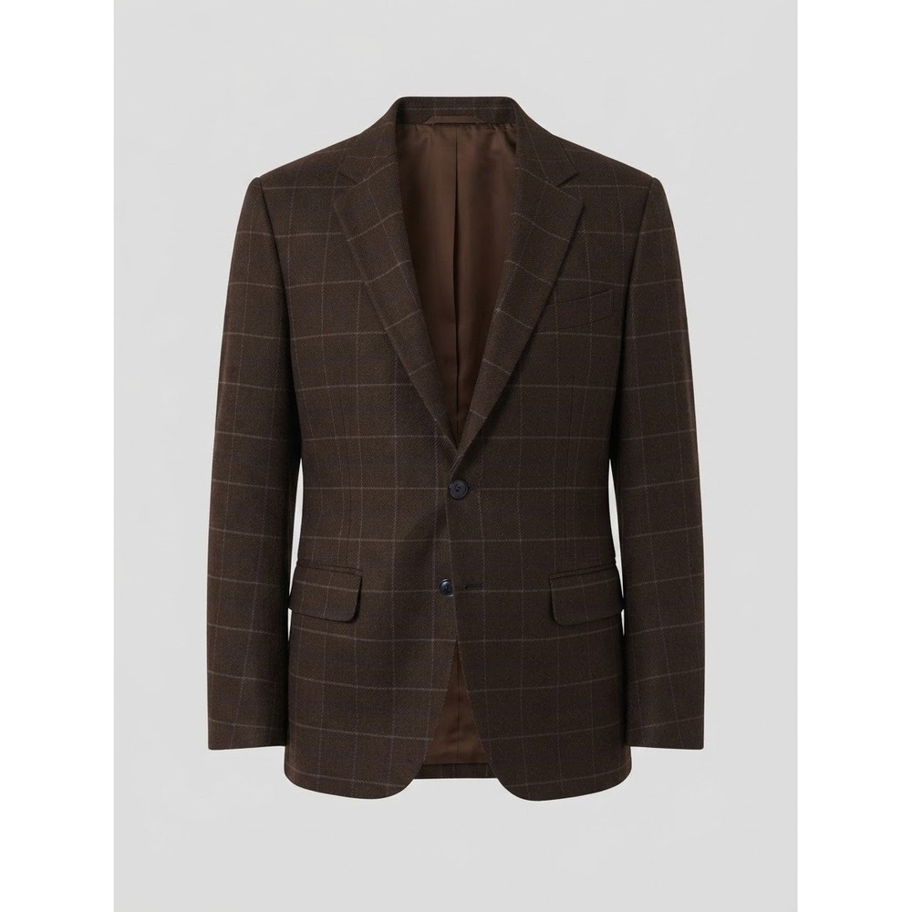 Burberry London Mens Brown Bond Street Windowpane Wool Blazer Sport Coat Jacket